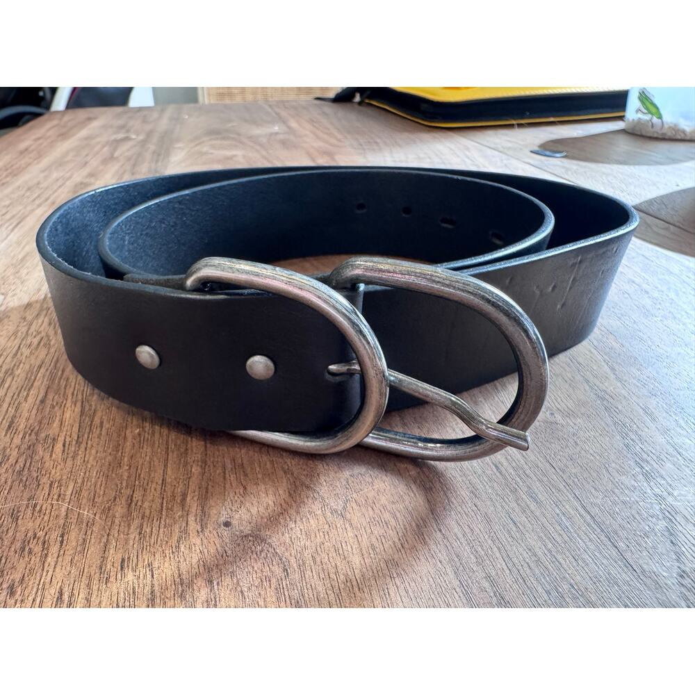 BA&SH Black Cowhide Leather Double D-Ring Buckle Belt Size 85 Made in Italy